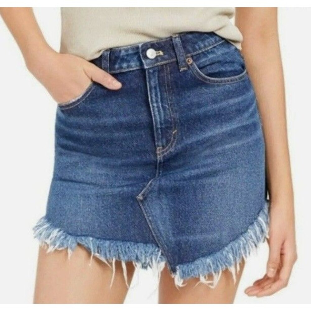 Free People Bailey Denim raw hem Mini Skirt- Size 26 NWT